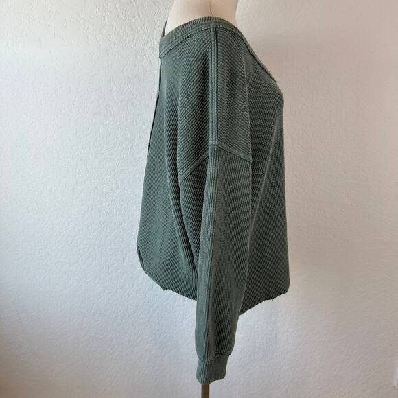 Aerie Oversized V-Neck Sweatshirt size Medium Green Ribbed - Picture 5 of 9
